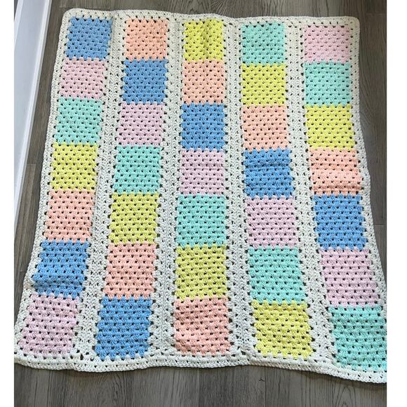 Granny square Crochet Pastel Baby blanket Handmade Baby Blanket Afghan 42” x43” - Picture 4 of 4